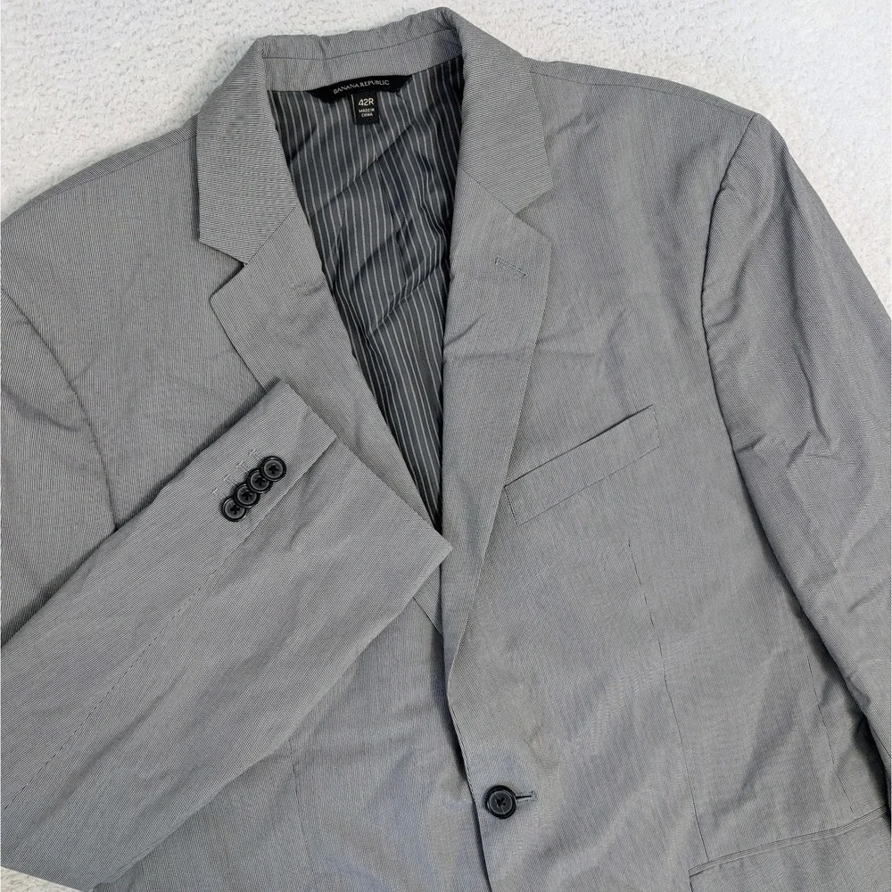 Banana‎ Republic Blazer Mens 42R Pin Striped Gray Reg Fit Wool Cotton Blend
